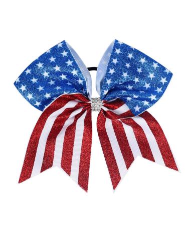 Nishine 8 American Flag Glitter Ribbon Cheer Hair Bows Set for Girls - 4th of July Ponytail Holder Hair Ties - Buy Online on GoSupps.com