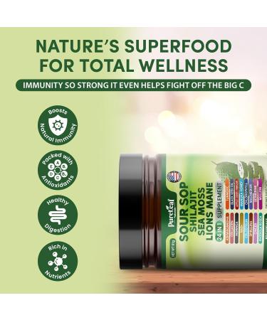 PureLeaf Naturals - Soursop Shilajit Sea Moss and Lions Mane - 24-in-1 Supplement with Ashwagandha Black Seed Oil Rhodiola Rosea Ginger Collagen Turmeric - Made in USA - 60 Capsules - Buy Online on GoSupps.com