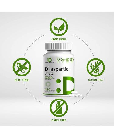 DAA D-Aspartic Acid 3000mg | 180 Capsules | Non-GMO | Gluten Free | Made in USA | Ultra DAA Supplement - Buy Online on GoSupps.com