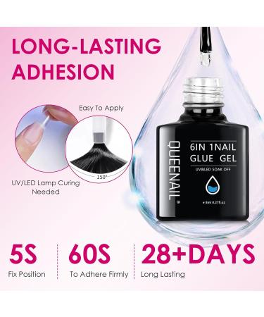 Gel Nail Glue 8ml Nail Glue UV Gel for Acrylic Nails 6 in 1 UV Nails Glue Base Coat for Nail Tips Long Lasting Extra Strong Nail Building Extension Gel Nail Glue for False Nails - Buy Online on GoSupps.com