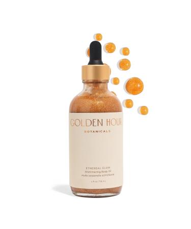 Organic Skincare Products Made in USA Vegan Cruelty Free Moisturizing + Hydrating Shimmer Gold Glitter Body Oil 4fl oz/118ml Ethereal Glow