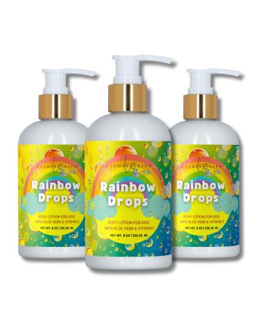 Lather Green Kids Body Lotion Plant Based Gentle Moisturizer with Shea Butter Safe for Sensitive Skin Rainbow Drops 3 Pack (8 oz Each)