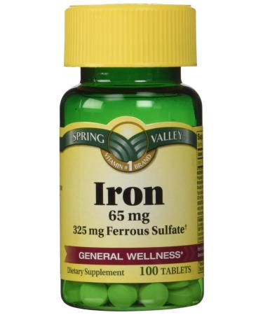 Spring Valley - Iron 65 mg 200 Tablets - Equivalent to 325 mg Ferrous Sulfate Twin Pack