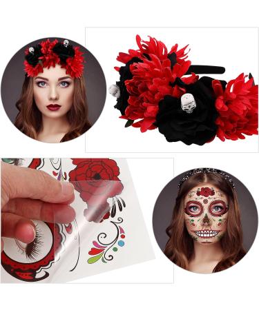 FRCOLOR 2Pcs Day of The Dead Headband with Mexican Flower Crown and Halloween Tattoos - Red and Orange - Buy Online on GoSupps.com