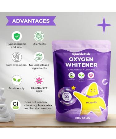 Oxygen Whitener - Safe Chlorine-Free Bleach Alternative | SparkleHub 35 oz Natural Formula for Brightening Fabrics & Laundry (2.2 lbs - Buy Online on GoSupps.com