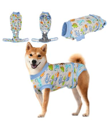 Letrcxo Dog Surgery Recovery Suit Full Body Cover Abdominal Wounds Protect Damage Surgery Substitute Cone E-Collar Pet Neuter Surgical Recovery Shirt (Blue Medium-(Back:13.4-16.1" Weight:14-25LB)) Blue Medium-(Back:13.4-16.1" Weight:14-25LB)