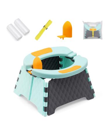 YUNHECAM Toddler Portable Potty Training Seat for Kids Baby Foldable Toilet Child Travel Potty in Car Camping Potty Chair Seat for Indoor Outdoor, with 60 Disposable Bags Blue