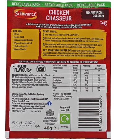 Schwartzz Chicken Chasseur Casserole Mix 40g - Pack of 12 - Buy Online on GoSupps.com