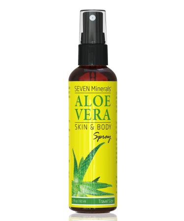 Seven Minerals Travel Size Organic Aloe Vera Spray with 100% Pure Aloe From Freshly Cut Aloe Plant Not Powder - No Xanthan So It Absorbs Rapidly With No Sticky Residue (2 fl oz) 2 Fl Oz (Pack of 1)