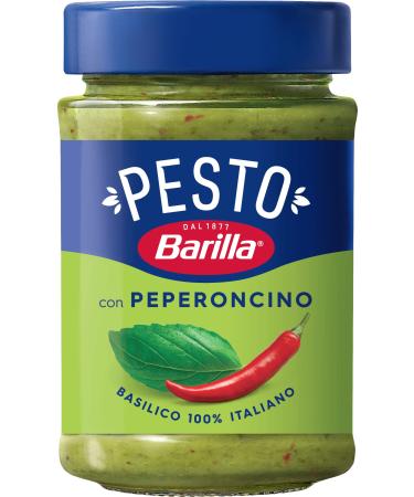 Barilla Pesto Basilico e Peperoncino 1x195g |Gluten-free Italian pasta sauce with basil and chili peppers noodle sauce green pesto basil chilli 195 g (1 Pack)