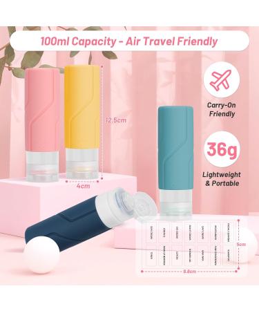 Alyvisun 4 Pack Silicone Travel Bottles for Toiletries Refillable & Leak-proof Travel Containers 100ml Small Size Squeezy Bottles for Shampoo Lotion Cosmetic - Buy Online on GoSupps.com