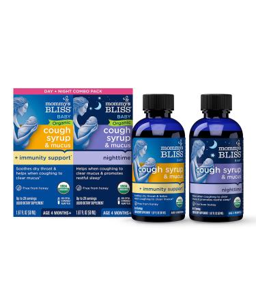 Mommy's Bliss Baby Organic Cough Syrup & Mucus Day and Night Value Pack with Elderberry Vitamin C Organic Honey & Ivy Leaf 3.34 Fl Oz (Pack of 2)