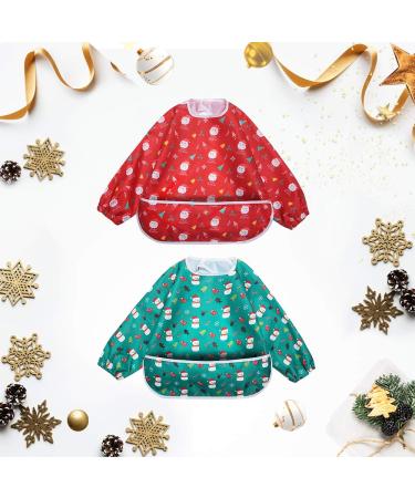 Little dimsum baby long-sleeved bibs 2 pieces of Christmas feeder with collecting bowl waterproof wet protection ideal as a gift for Christmas suitable for small children (6-36 months) Christmas Bib