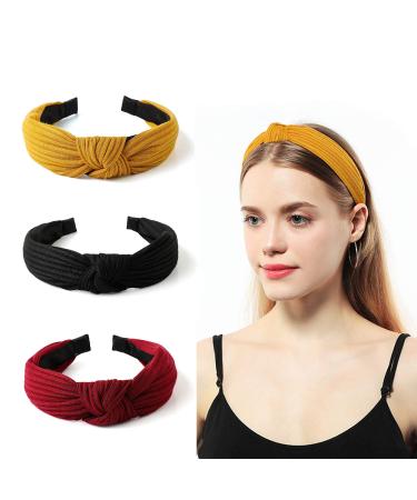 Gloppie Headbands for Women Knotted Headband Workout Hairbands Top Knot Head Bands for Girls Fall Fashion Hair Accessories 3 Pack 3 Pack-A - Buy Online on GoSupps.com