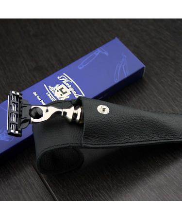 Men's Shaving Razor | Triple Edge Cartridge Compatible | Horn Replica Handle | Grooming Essentials & Gifts for Him - Buy Online on GoSupps.com