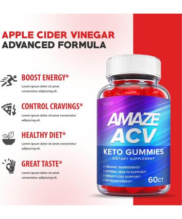 2 Pack Amaze ACV Keto Gummies - Apple Cider Vinegar Formula for Weight Loss - Vegan with Vitamin B12 & Beet - 120 Gummies - Buy Online on GoSupps.com
