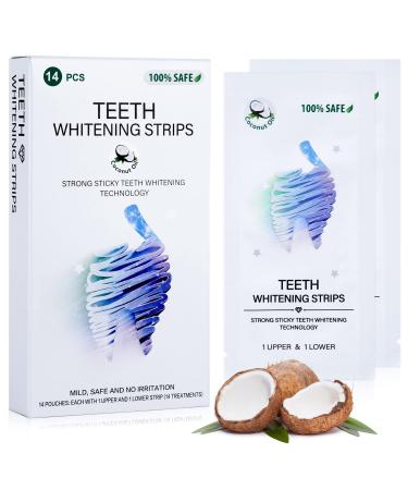 Teeth Whitening Strips  14PC Coconut Whitening Strips for Teeth Sensitive Non-Toxic | Safe for Teeth Enamel  Professional Hydrogen Peroxide Teeth Whitener Remove Coffee Wine Tobacco Other Stains