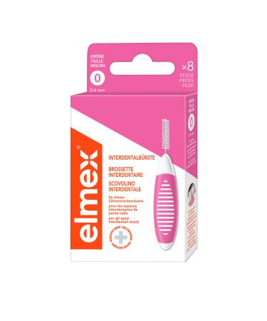 Elmex interdental brush rosa (size 0 0.40mm) 1 x 8 pieces - interdental brushes for cleaning small interdental spaces pink white 8 pieces (1 Pack)