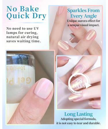 Holographic Aurora Shimmer Nail Gel Glue Polish 2Pcs Long-Lasting Chrome Mermaid Gel Polish Pink Milk Pearl White Iridescent Glitter Pearlescent Glossy Colored Trendy Nail Gel Polish DIY Gift-127+327 Pink Milk +Pearl White - Buy Online on GoSupps.com