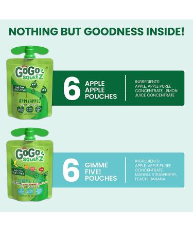 GoGo squeeZ Apple & Gimme Five! - 12 Pouches, 3.2 oz - Healthy Snack for Kids - Buy Online on GoSupps.com