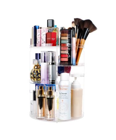 sanipoe 360 Spinning Makeup Organizer, Lazy Susan Rack Cosmetic Carousel Storage Shelf, Great for Countertop and Bathroom, Clear