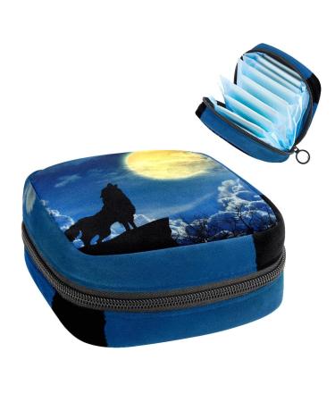 Women's bonds storage pockets Stillpad holder wolf in silhouette howls to the full moon portable period kit pocket feminine product bag for women girls color2