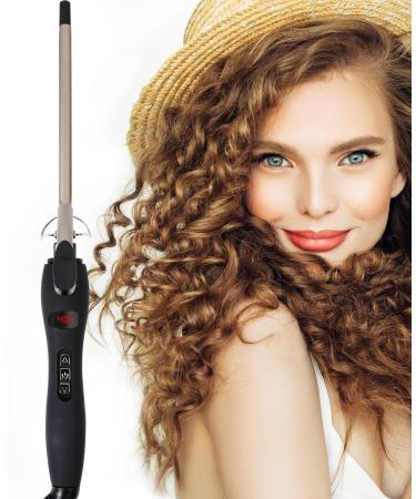 Curling Iron Wand with LCD Temperature Display 3/8 Inch Ceramic Tourmaline Barrel Dual Voltage Fast Heating Crimp Hair Curler Iron for Long & Short Hair Gold