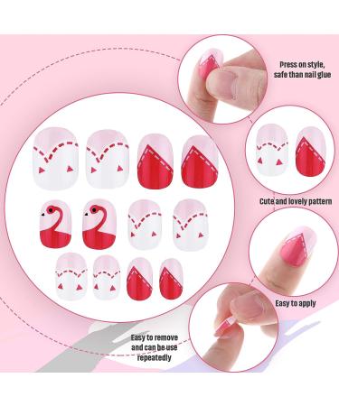240 Piece Kids Press-on False Nails Set - Cute Pink Flower Design - Full Cover Acrylic Nail Tips for Children - Nail Decoration Kit for Girls - Buy Online on GoSupps.com