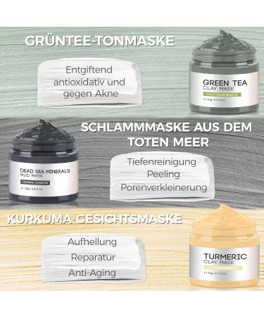  Ingbear Turmeric Clay Face Mask Dead Sea Mask Green Tea Deep Cleansing Blackhead Acne Oil Control 3x70g - Buy Online on GoSupps.com