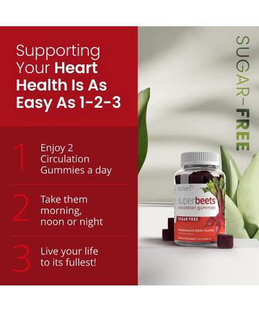 HumanN SuperBeets Sugar-Free Nitric Oxide Circulation Gummies - Heart Health Support with Grape Seed Extract & Non-GMO Beet Energy - Pomegranate Berry Flavor - 60 Count - Buy Online on GoSupps.com