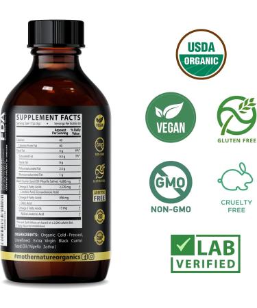 Mother Nature Organics Black Seed Oil - Organic Cold-Pressed Nigella Sativa for Immunity, Digestion & Joint Health - Non-GMO Blackseed Oil with High Thymoquinon - 8 oz - Buy Online on GoSupps.com