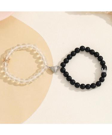 Kuaiyiju Couple Crown Pearl Bracelets - Magnetic Heart-Charm Bracelets for Friends & Girlfriends | International Shipping - Buy Online on GoSupps.com