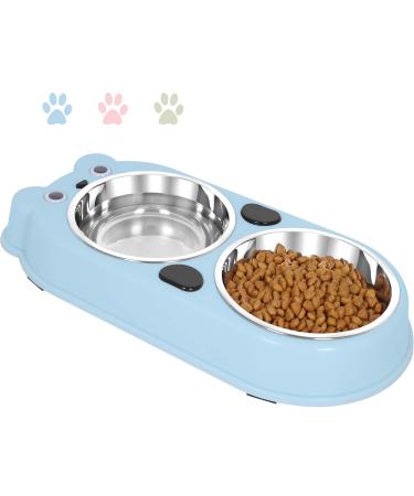 UPSKY Double Dog Cat Bowls Double Premium Stainless Steel Pet Bowls with Cute Modeling Pet Food Water Feeder Blue