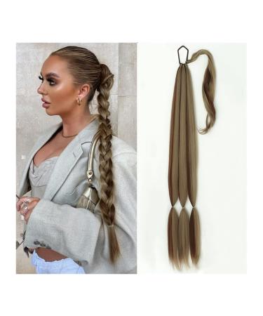 Hair Chignon 26/34 Inch Long Braided Ponytail Lengthening Synthetic Ponytail Headband Harness Wig Piece Bun for Women's Daily Use Messy Bun Hair Piece (Color : Brown Highlights Size : 34inches)