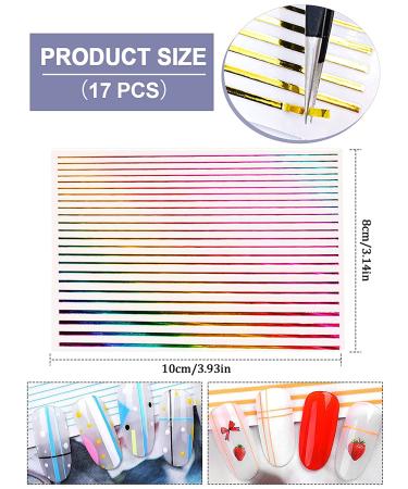Ebanku 17 Sheets Strip Line Nail Stickers - 3D Fluorescent Laser Gold Nail Decals for Women - Nail Art Design Decoration - Buy Online on GoSupps.com