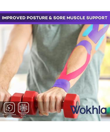 Purple Waterproof Kinesiology Tape 5M Roll - Latex Free Muscle & Physio Tape for Ankle, Knee & Shoulder - Strong Grip Sports Strapping with Medicated Glue - Includes E-Manual - Buy Online on GoSupps.com