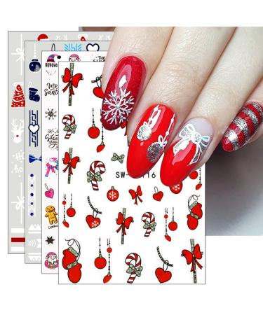 JMEOWIO 9 Sheets Christmas Nail Art Stickers Decals Self-Adhesive Red Snowflake Xmas Winter Holiday Nail Supplies Nail Art Design Decoration Accessories