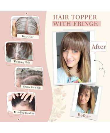 Elailite Human Hair Topper With Fringe Clip in For Women Thinning Hair - 100% Real Hair Invisible Toupee Mono Base Crown Hair Extension Hairpiece (#24 Natural Blonde 10 inch) - Buy Online on GoSupps.com