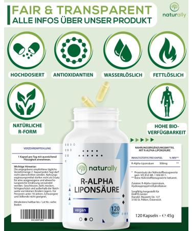 Buy Naturally R Alpha Lipoic Acid Capsules 300mg - 120 Vegan Capsules | Made in Germany | 4-Month Supply | Alpha GBC & NAC - Buy Online on GoSupps.com
