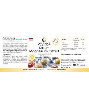 Potassium Citrate Magnesium 100 Capsules Highly Dosed Vegan Organic Minerals Highly Bioavailable - Buy Online on GoSupps.com