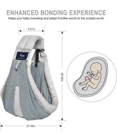 CUBY Portable Breathable Baby Sling Baby Essentials for Newborn Quick Dry Air 3D Mesh Fabric Wrap Baby Carrier Adjustable Sling Easy Toddler Carrier for Newborn up to 0-24 Months 45 lbs Mesh Grey - Buy Online on GoSupps.com
