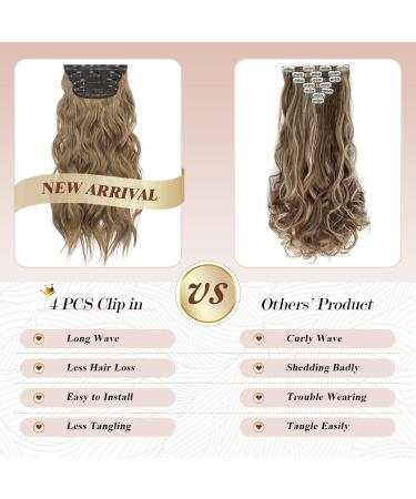 Feshfen Clip-In Extensions | 4PC Synthetic Wavy Hair Extensions (Brown & Blonde 50 cm) - Effortless Volume & Style for Women - Buy Online on GoSupps.com