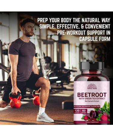 Beetroot Powder Capsules (120 Capsules) -1000 mg | Made with Organic Green Tea & Red Spinach Extract | Beetroot Powder Capsules | GMO Free, Gluten Free, Vegan | 60 Days Supply - Buy Online on GoSupps.com