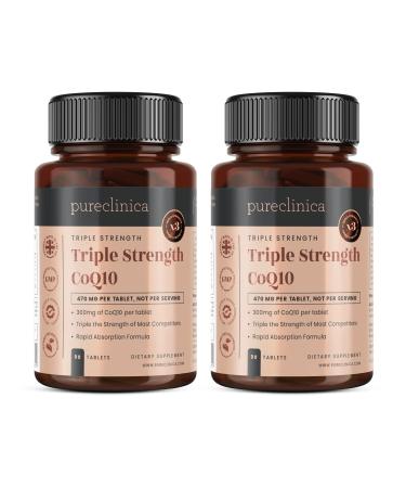 pureclinica CoQ10 300mg x 180 Tablets (2 Bottles with 90 Tablets Each - 6 Months Supply) with Vitamin C and Black Pepper Extract.