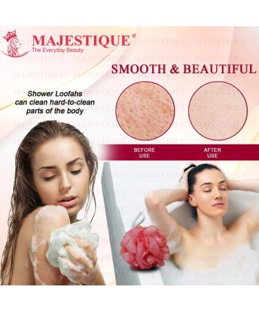 Majestique Bath Shower Loofah Sponge Set of 4 | Exfoliating Body Scrubber for Men & Women | 50g Mesh Pouf Shower Ball - Buy Online on GoSupps.com