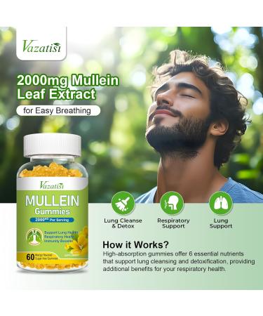 Mullein Gummies, Mullein Leaf Extract with Bromelain, Quercetin, Pine Bark Support Lung Cleanse for Healthy Breathing, 60ct Mango 60 Count (Pack of 1) - Buy Online on GoSupps.com