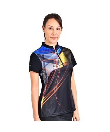 SAVALINO Women's Bowling Sublimation Printed Jersey, Material Wicks Sweat & Dries Fast, Size S-5XL Black XX-Large