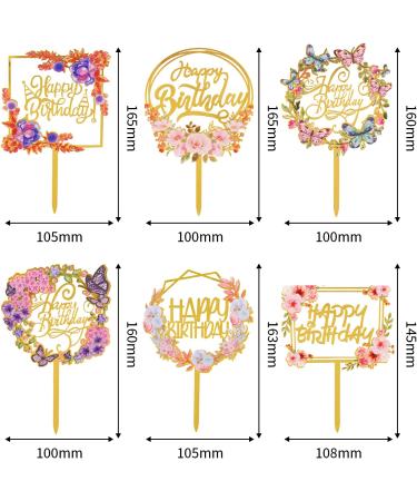 AIBAOBAO 6 Pack Happy Birthday Cake Topper Flowers Cake Toppers Multi-Patterned Acrylic Personalised Cupcake Toppers for Various Birthday Party Girls Kids Baby Wedding Mother Decorations Supplies - Buy Online on GoSupps.com
