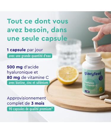 Patented Hyaluronic Acid with Vitamin C Biotin Selenium + Zinc for the Immune System Skin Hair and Nails* Sodium Hyaluronate 90 Capsules for 3 Months No Additives - Buy Online on GoSupps.com