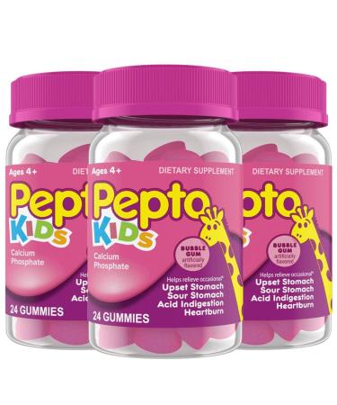 PEPTO Kids Gummies Helps Relieve Occasional Upset Stomach Acid Indigestion Sour Stomach and Heartburn 3x24 Gummies 72 Total Gummies